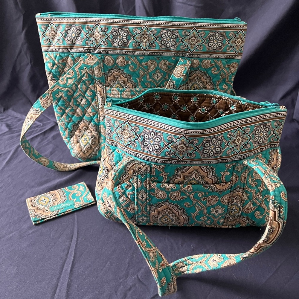 Vera Bradley “Totally Turq” tote, purse and business card case bundle